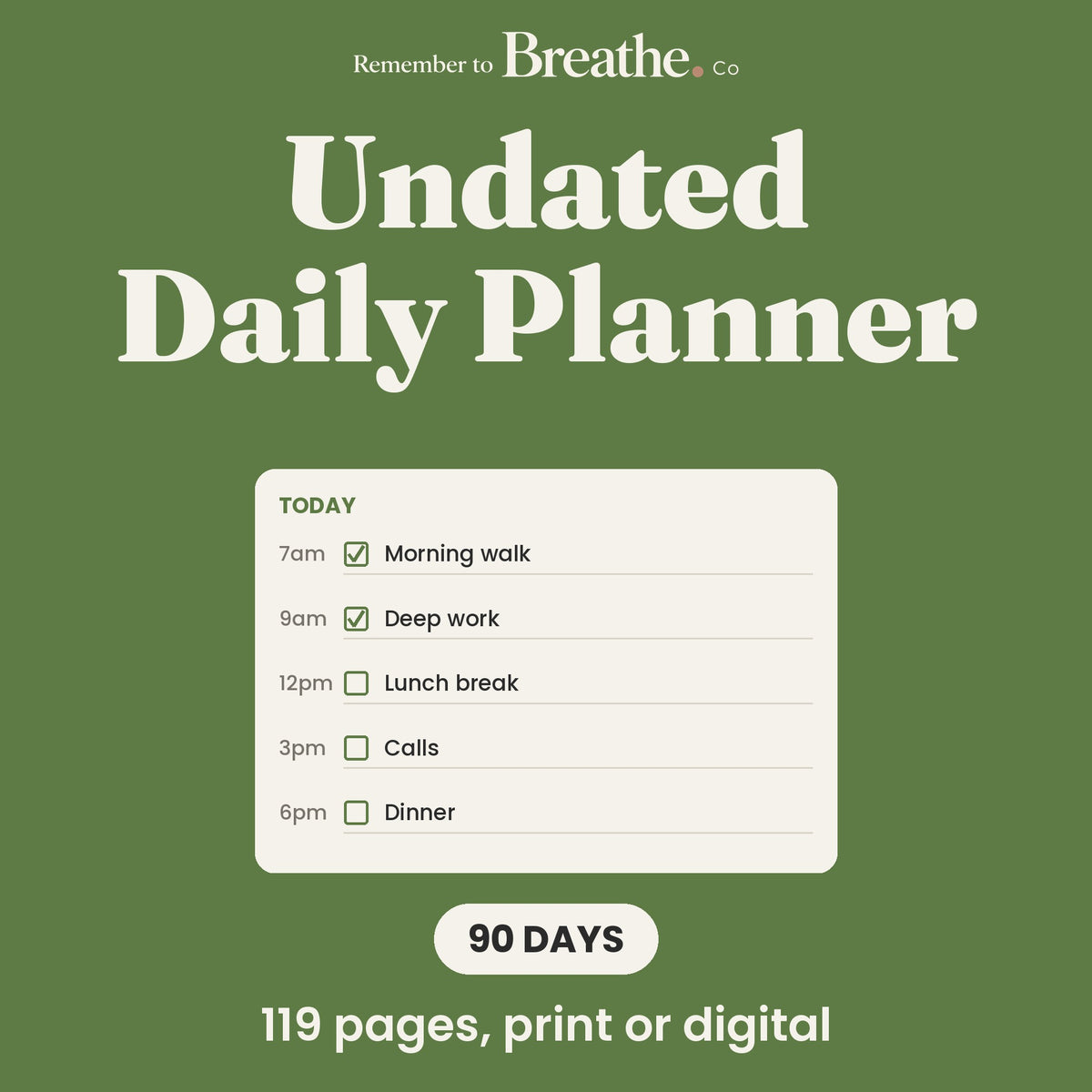 Undated Daily Planner, Mindful Daily Pages with Gratitude, Printable and Digital PDF