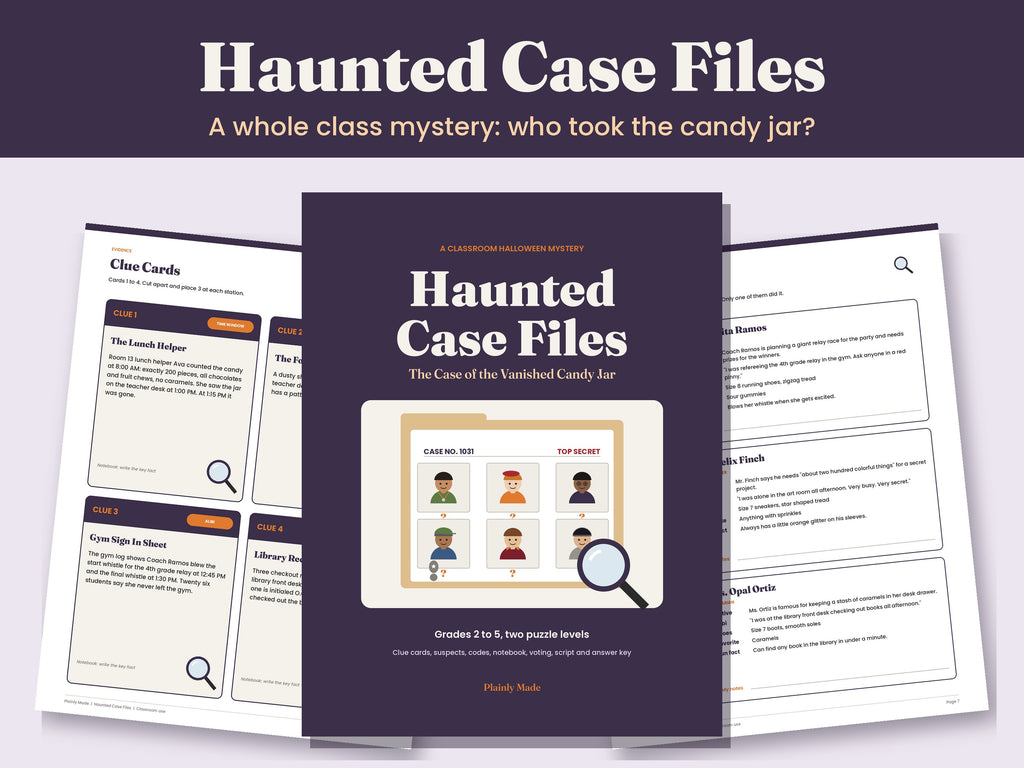 Haunted Case Files: Halloween Classroom Mystery Party Game, Grades 2 to 5, Printable PDF