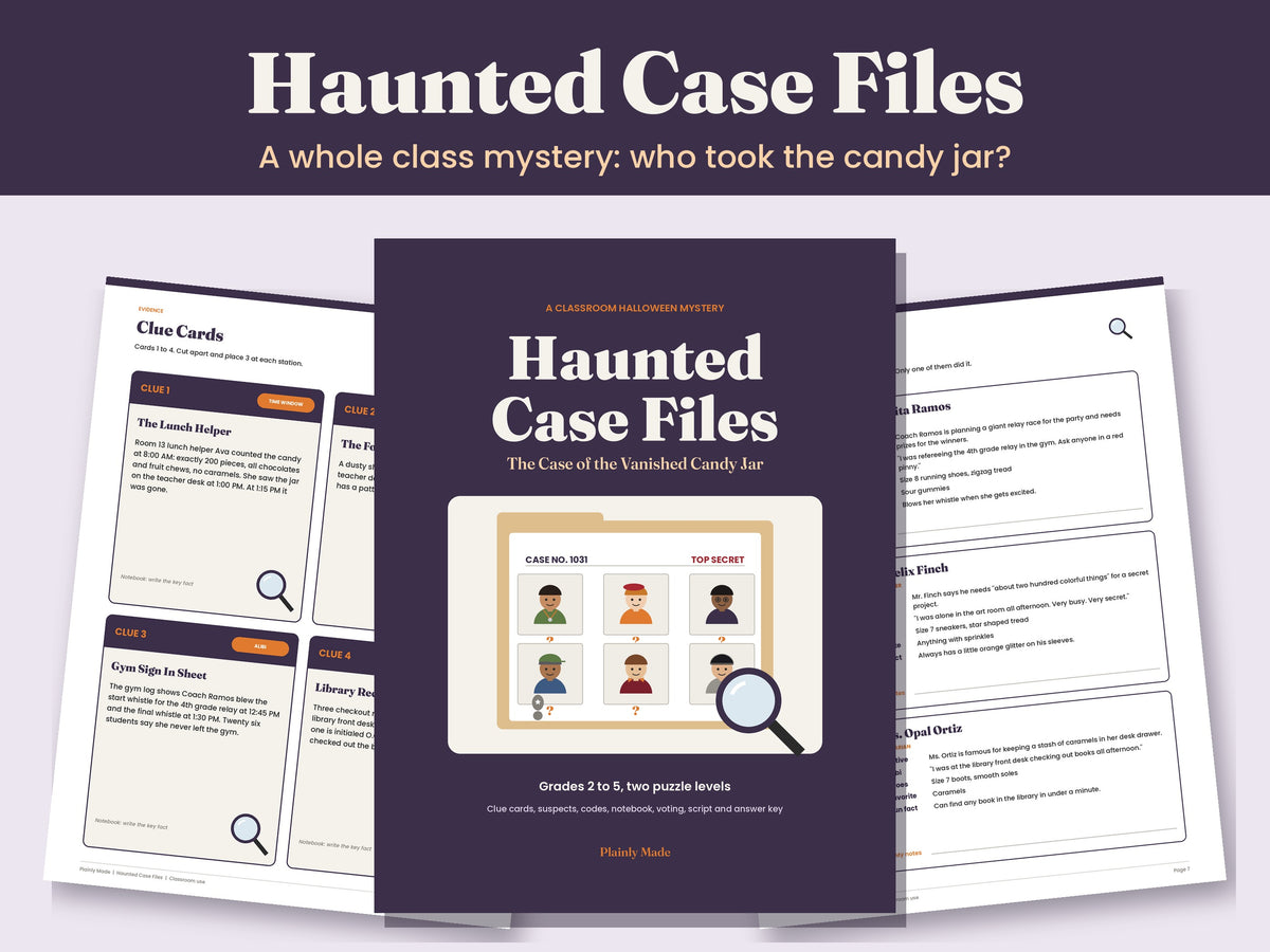Haunted Case Files: Halloween Classroom Mystery Party Game, Grades 2 to 5, Printable PDF