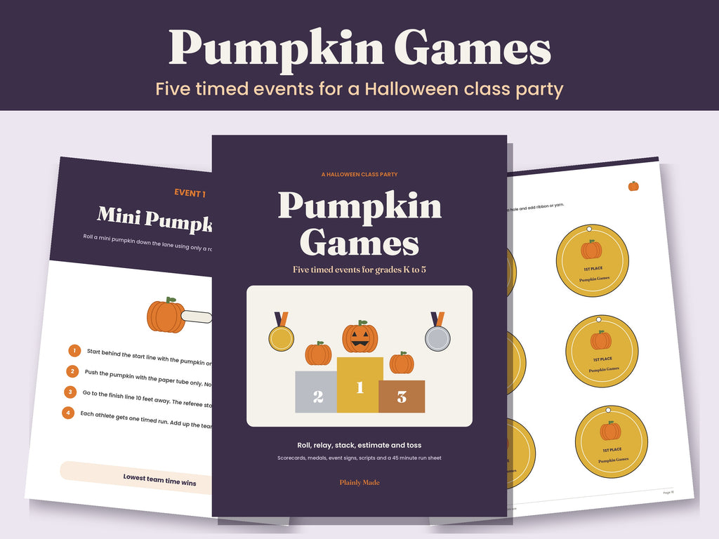 Pumpkin Games: Halloween Class Party Games, Grades K to 5, Printable PDF