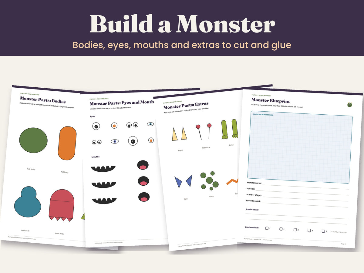 Monster Lab: Halloween Class Party Stations, Grades K to 5, Printable PDF