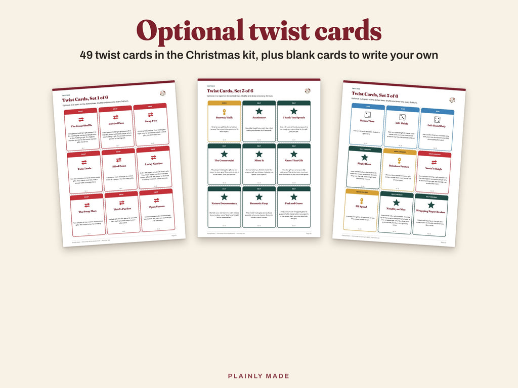 Optional twist cards, 49 in the Christmas kit, plus blank cards