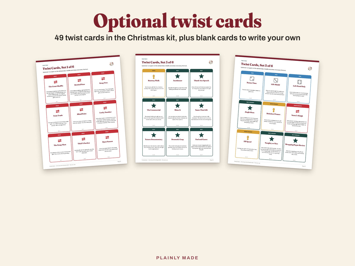 Optional twist cards, 49 in the Christmas kit, plus blank cards