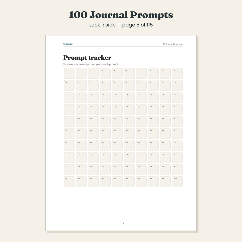 100 Journal Prompts for Self Reflection and Growth, Printable and Digital PDF
