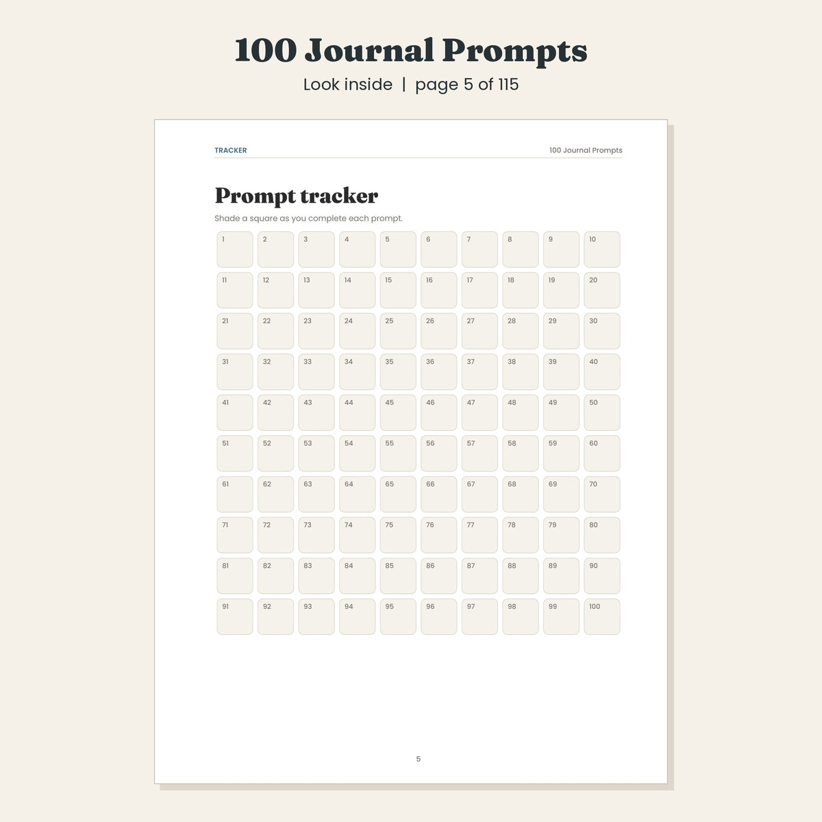 100 Journal Prompts for Self Reflection and Growth, Printable and Digital PDF