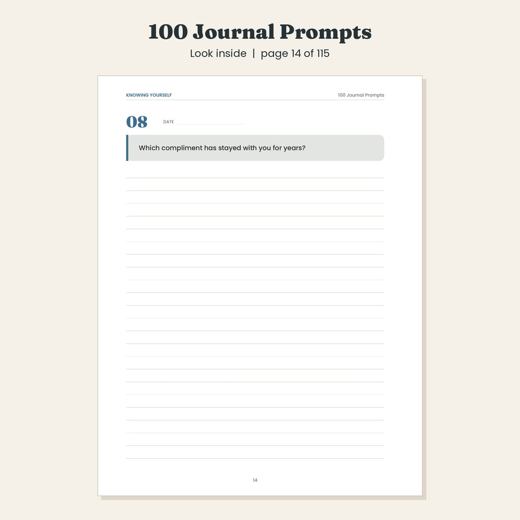 100 Journal Prompts for Self Reflection and Growth, Printable and Digital PDF