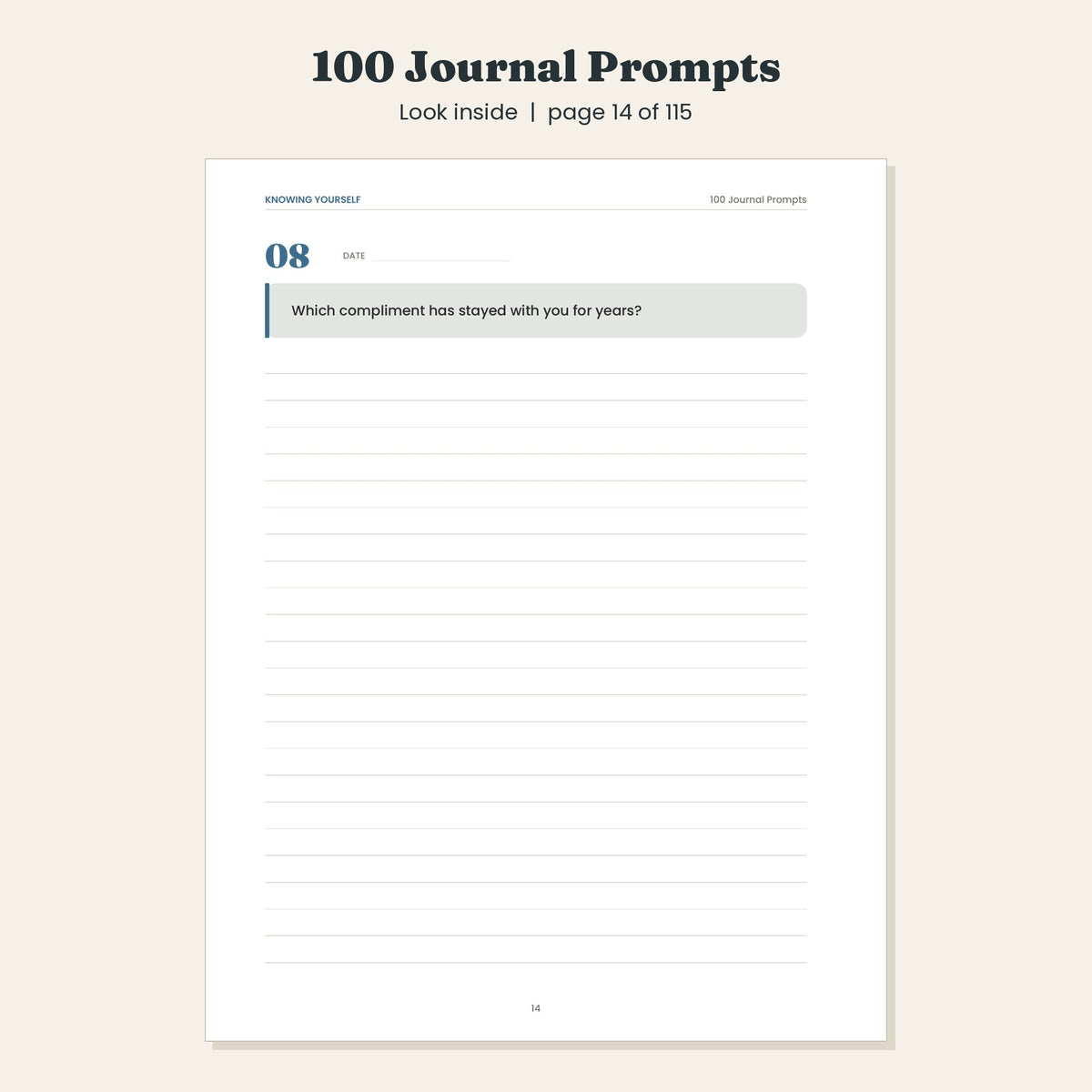 100 Journal Prompts for Self Reflection and Growth, Printable and Digital PDF