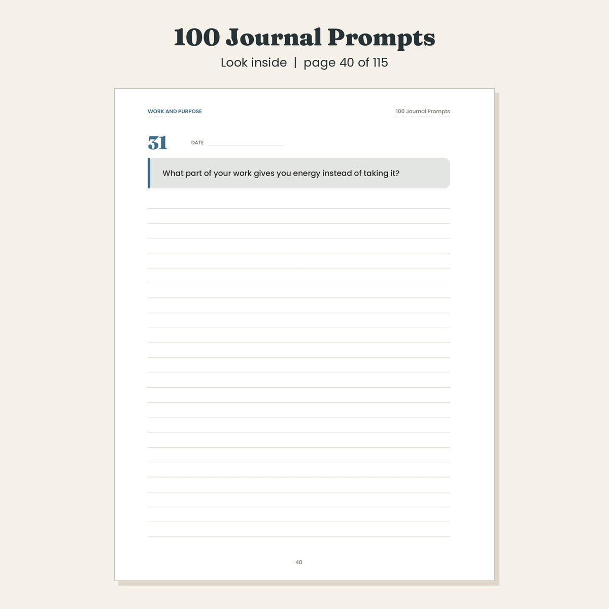 100 Journal Prompts for Self Reflection and Growth, Printable and Digital PDF