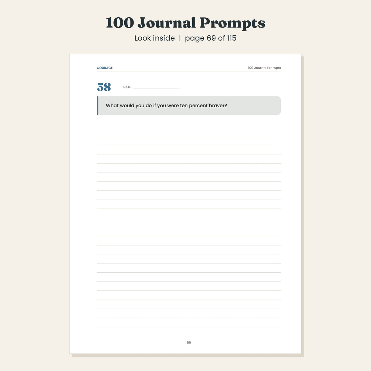100 Journal Prompts for Self Reflection and Growth, Printable and Digital PDF
