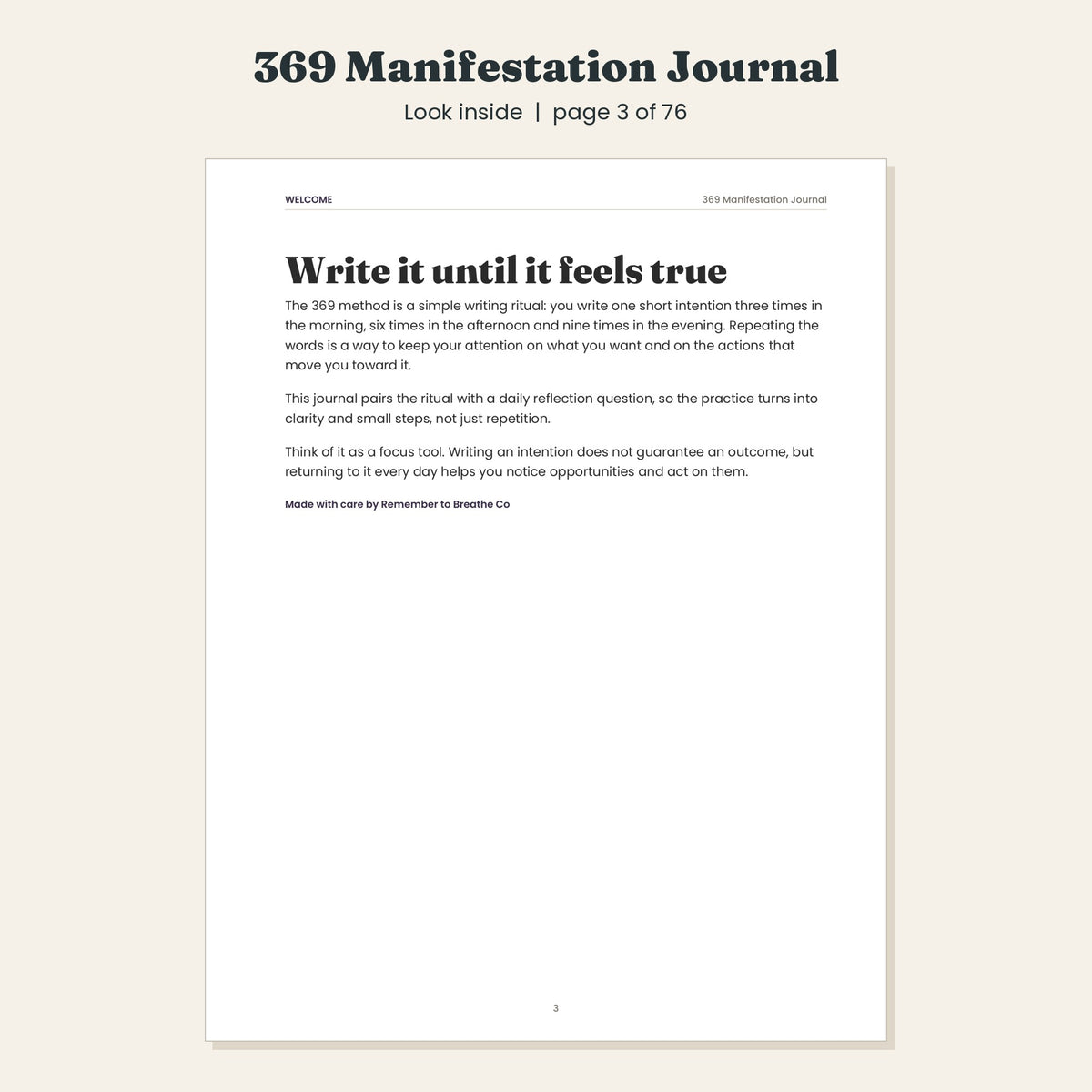 369 Manifestation Journal, 30 Day Guided Intention Journal, Printable and Digital PDF