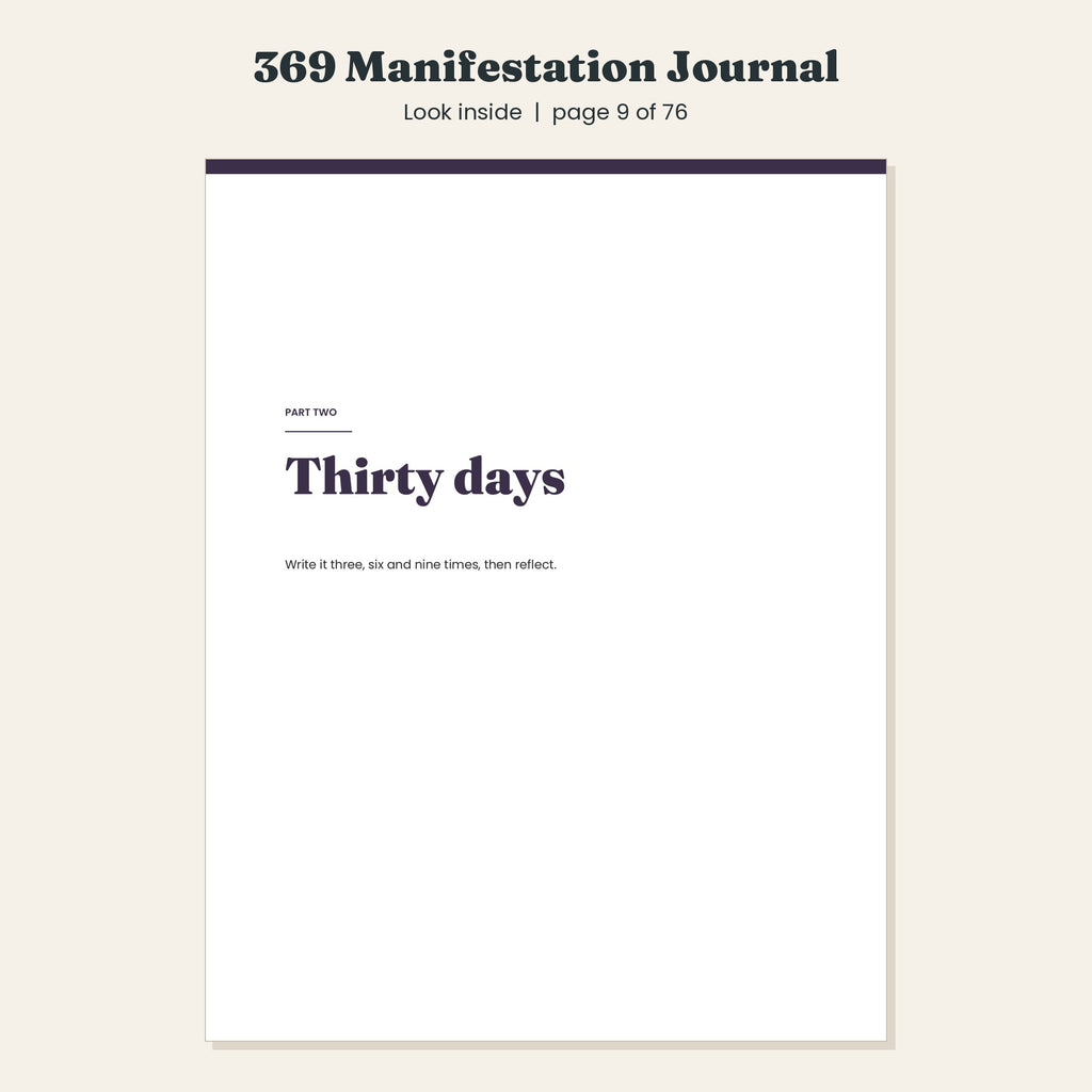 369 Manifestation Journal, 30 Day Guided Intention Journal, Printable and Digital PDF