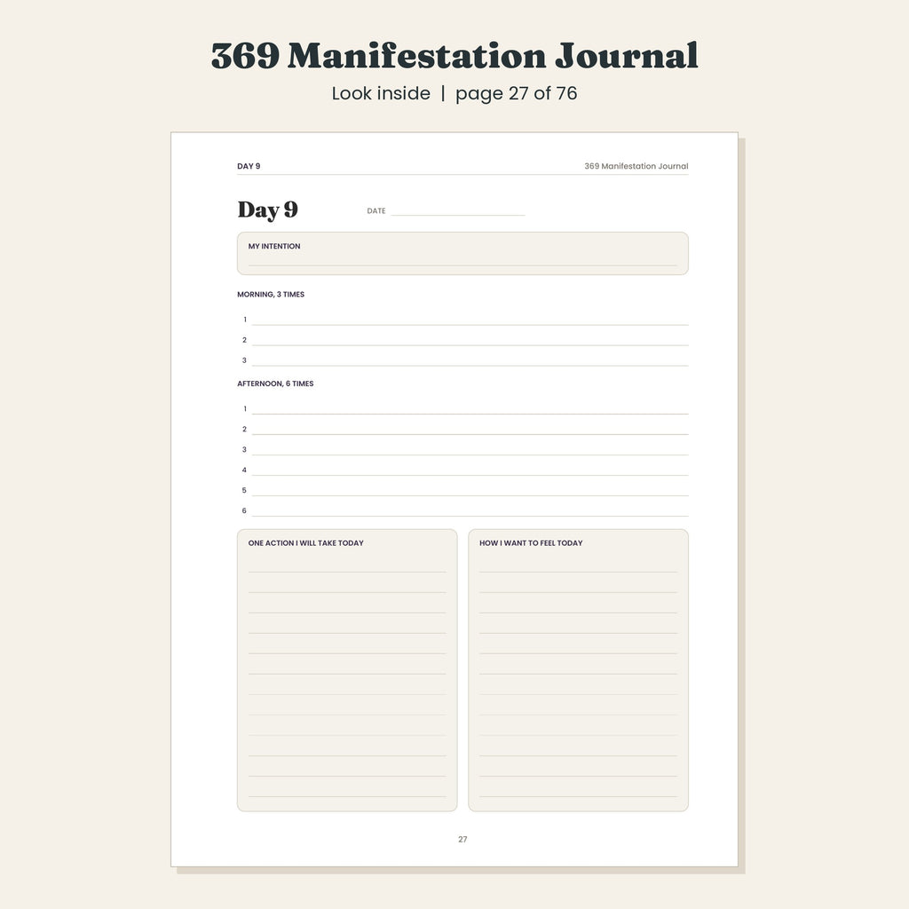 369 Manifestation Journal, 30 Day Guided Intention Journal, Printable and Digital PDF