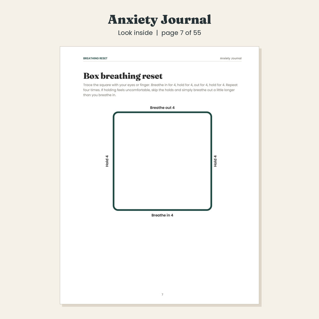 Anxiety Journal with Worry Log and Daily Check In Prompts, Printable and Digital PDF