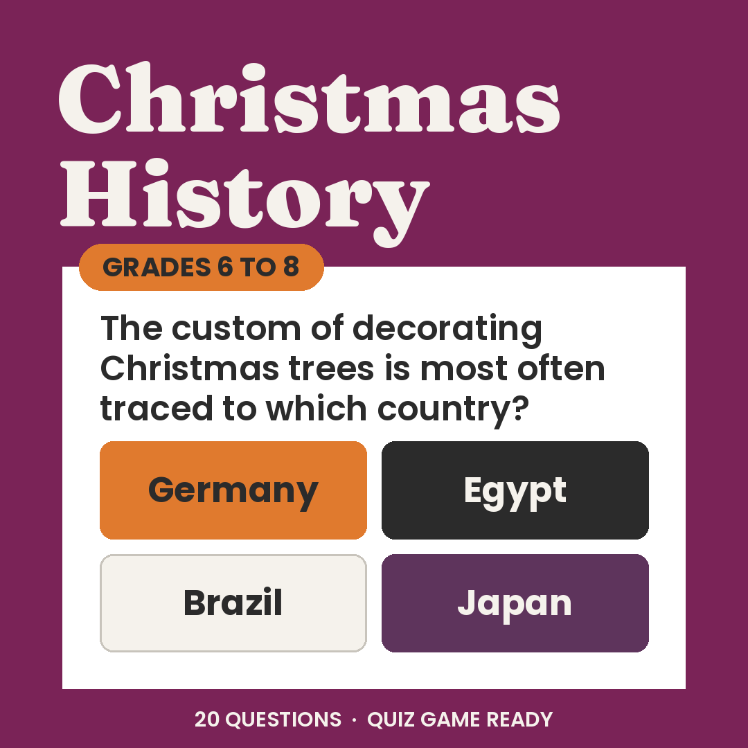 Christmas History and Traditions Trivia, Grades 6 to 8