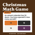 Christmas Math Countdown Quiz Game, Grade 3