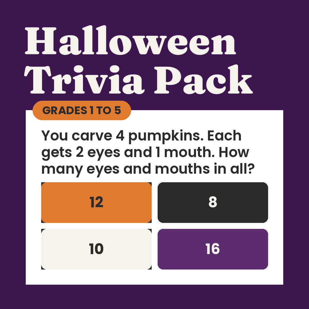 Halloween Trivia Teacher Pack, Grades 1 to 5, 5 Classroom Quiz Games