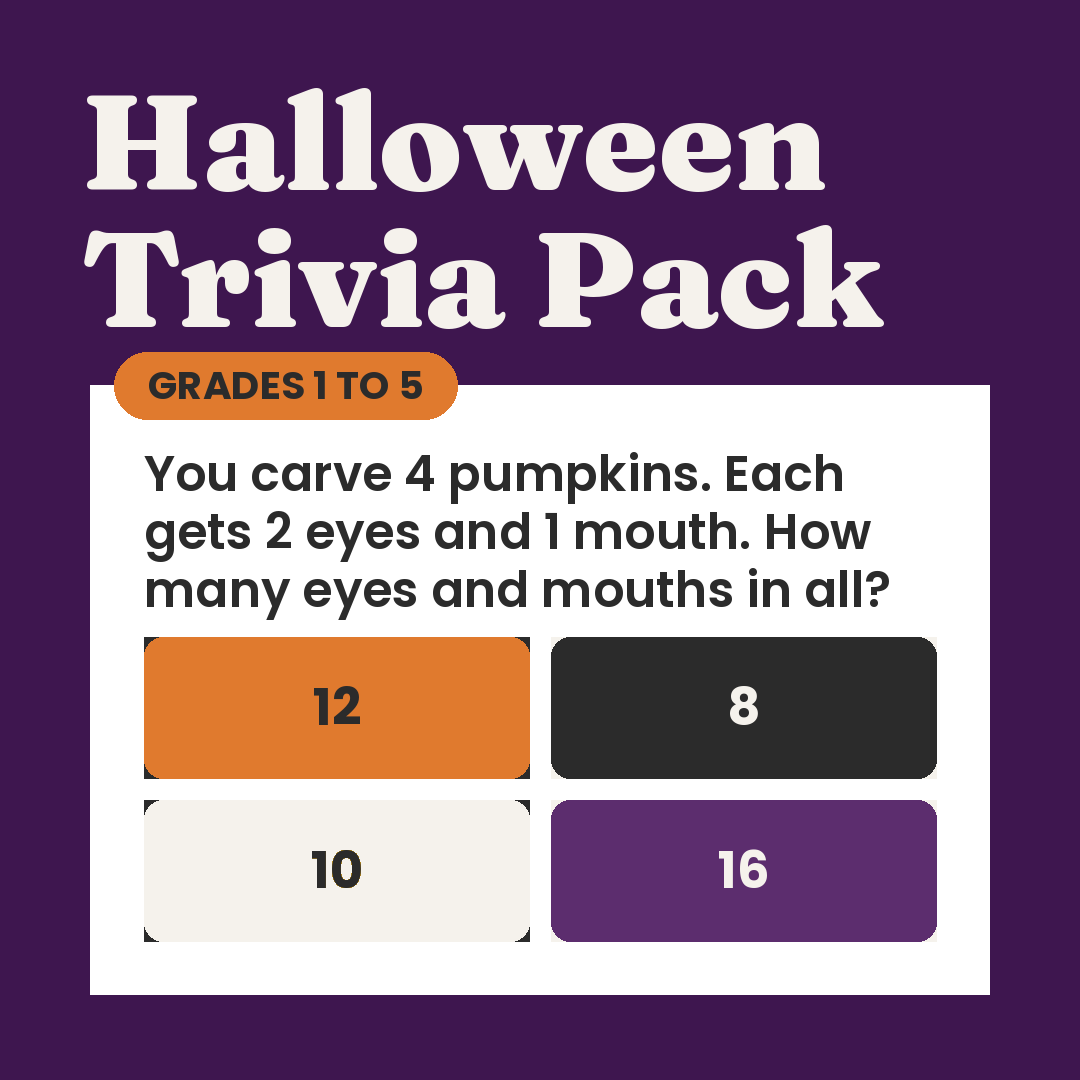 Halloween Trivia Teacher Pack, Grades 1 to 5, 5 Classroom Quiz Games