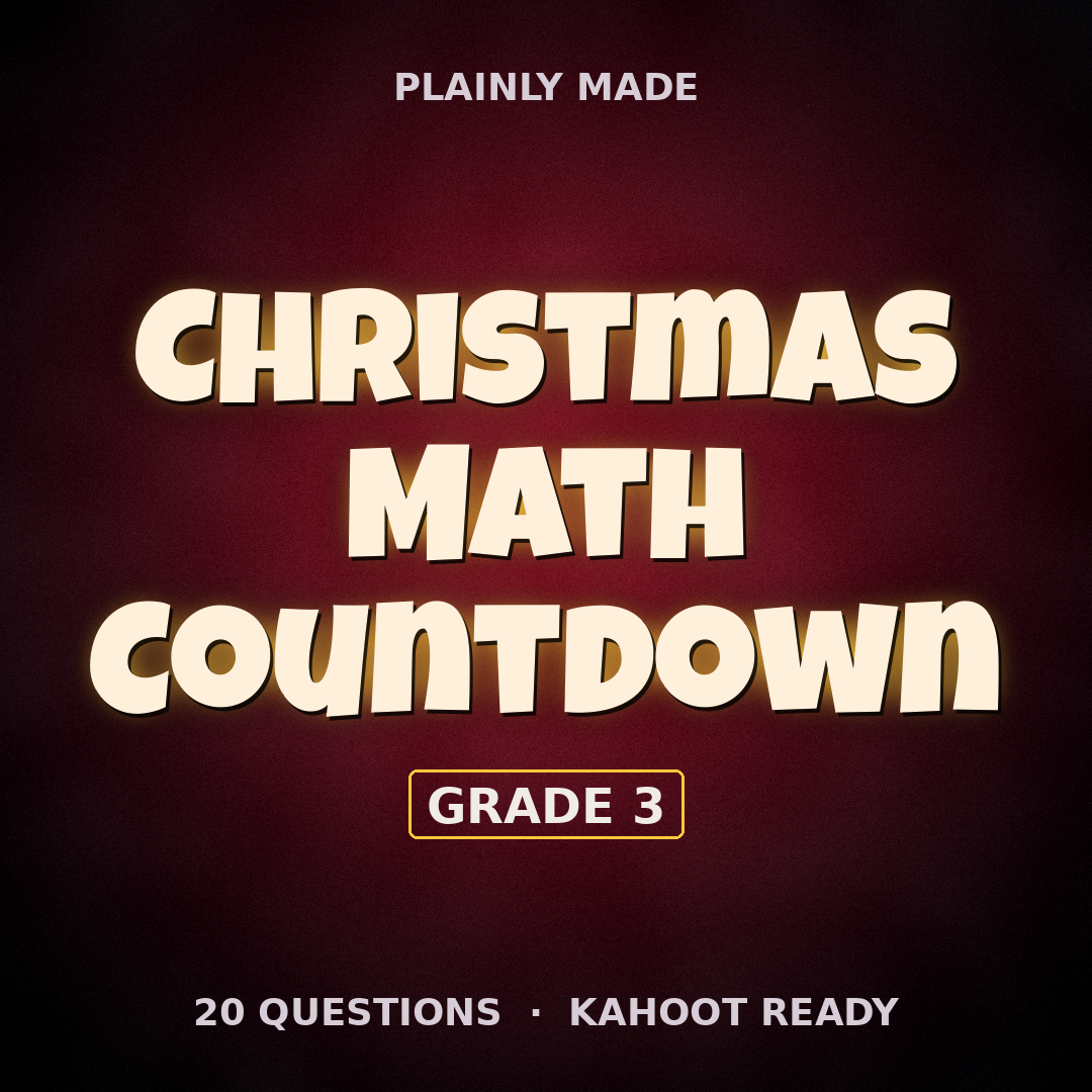 Christmas Math Countdown Quiz Game, Grade 3
