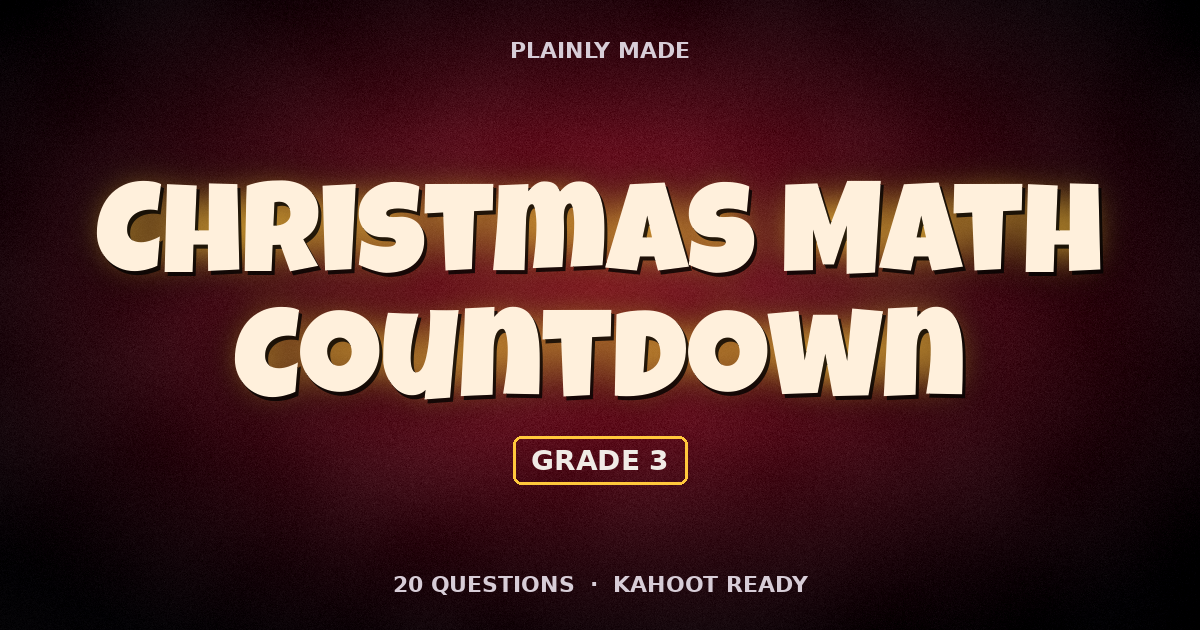 Christmas Math Countdown Quiz Game, Grade 3