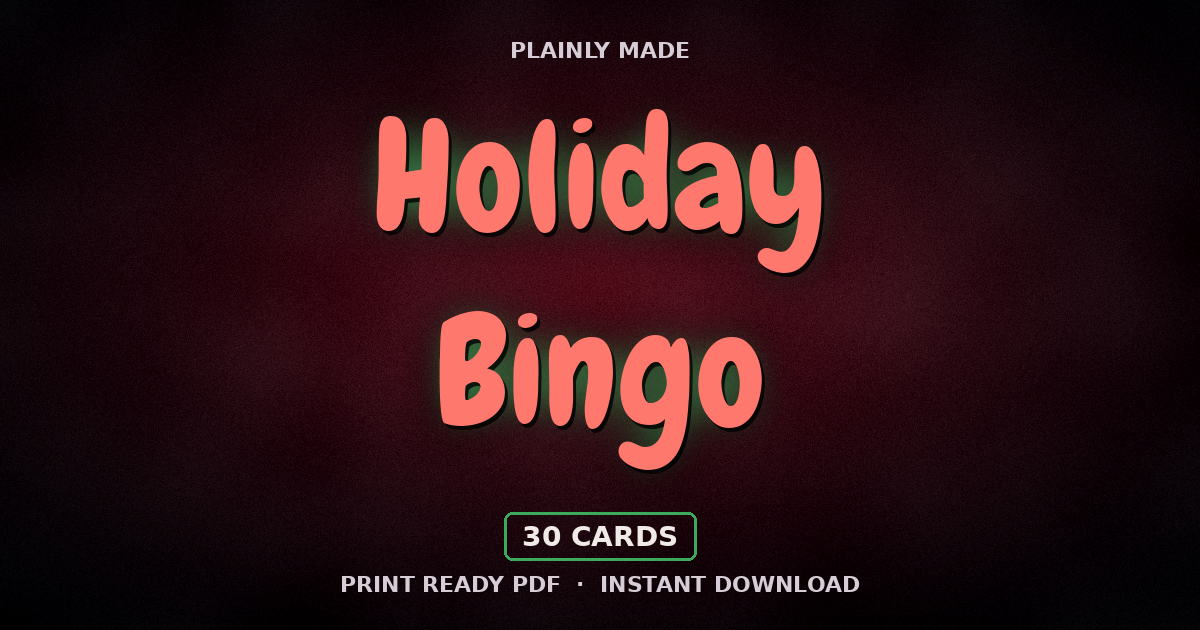 Holiday Party Bingo, 30 Printable Cards