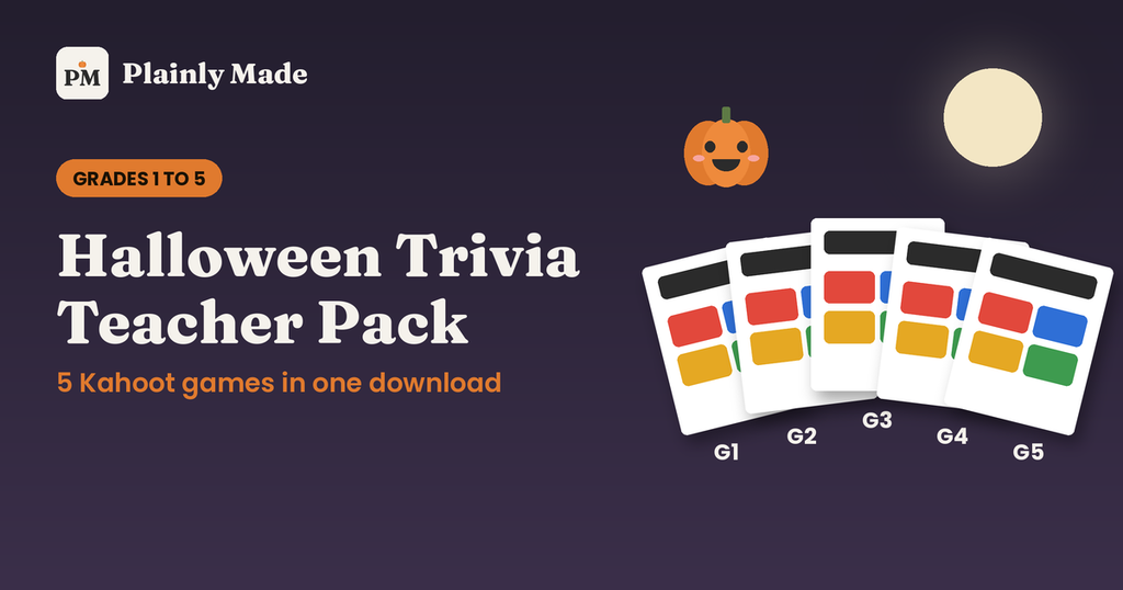 Halloween Trivia Teacher Pack, Grades 1 to 5, 5 Classroom Quiz Games