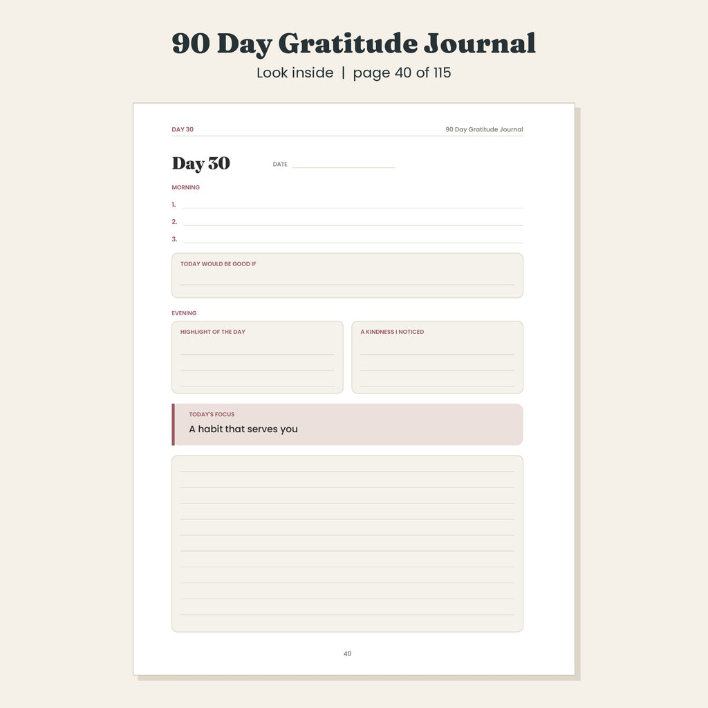90 Day Gratitude Journal, Guided Morning and Evening Pages, Printable and Digital PDF