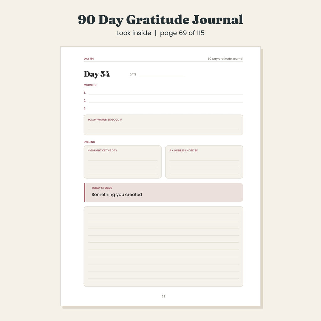 90 Day Gratitude Journal, Guided Morning and Evening Pages, Printable and Digital PDF