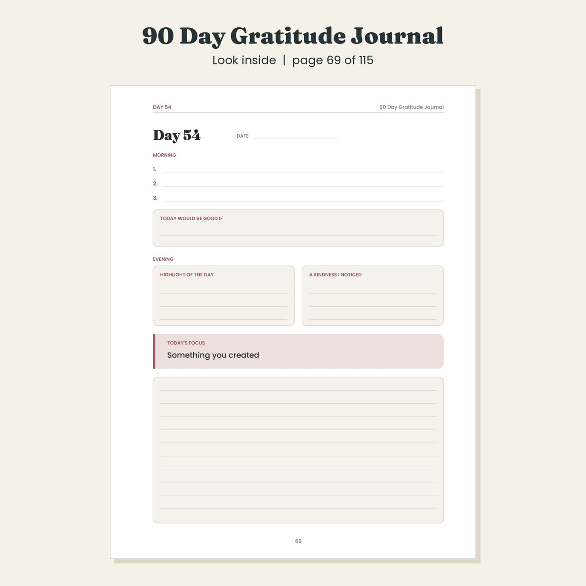 90 Day Gratitude Journal, Guided Morning and Evening Pages, Printable and Digital PDF