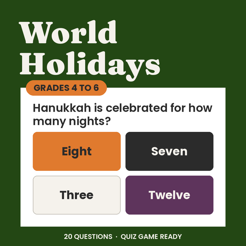 Holidays Around the World Trivia, Grades 4 to 6