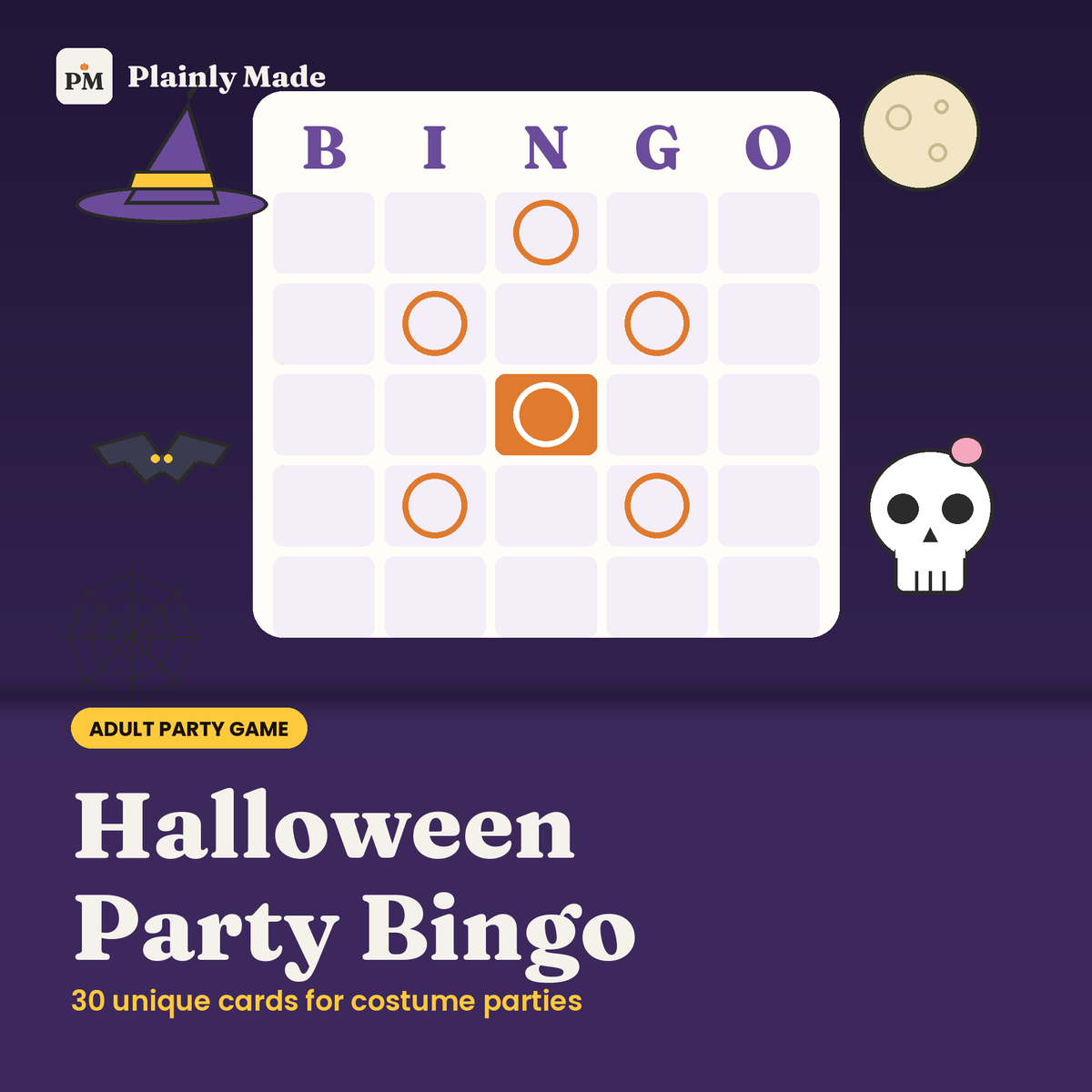 Halloween Party Bingo for Adults, 30 Unique Printable Cards
