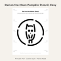 Owl on the Moon Pumpkin Stencil, Easy Outline Printable for Kids