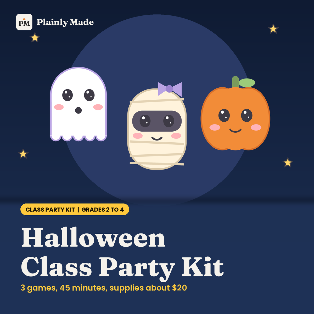 Halloween Class Party Kit for Grades 2 to 4 | 3 Printable Games, 45 Minute Plan, One Page Shopping List