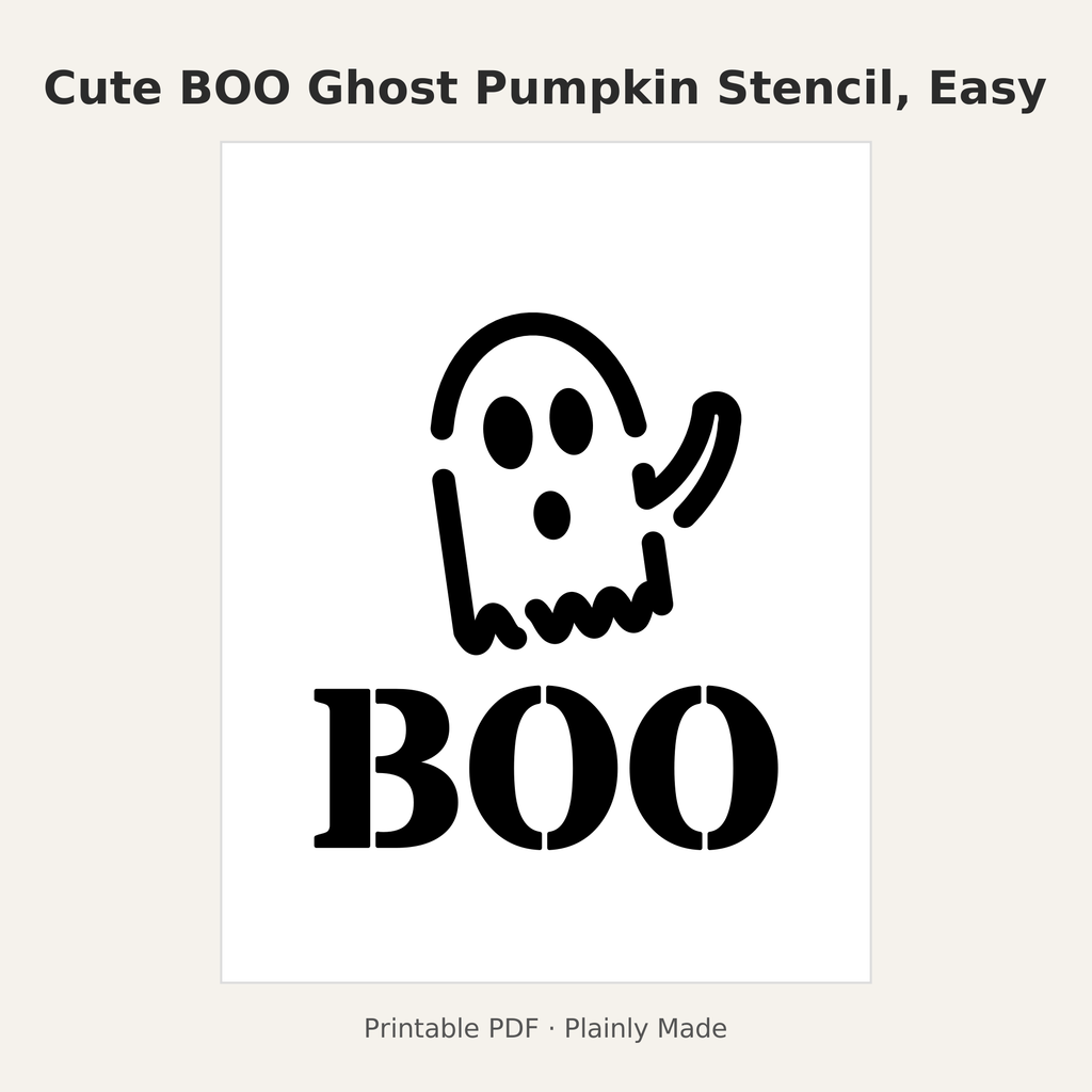 Cute BOO Ghost Pumpkin Stencil, Easy Outline Style Printable Kids Carving Pattern