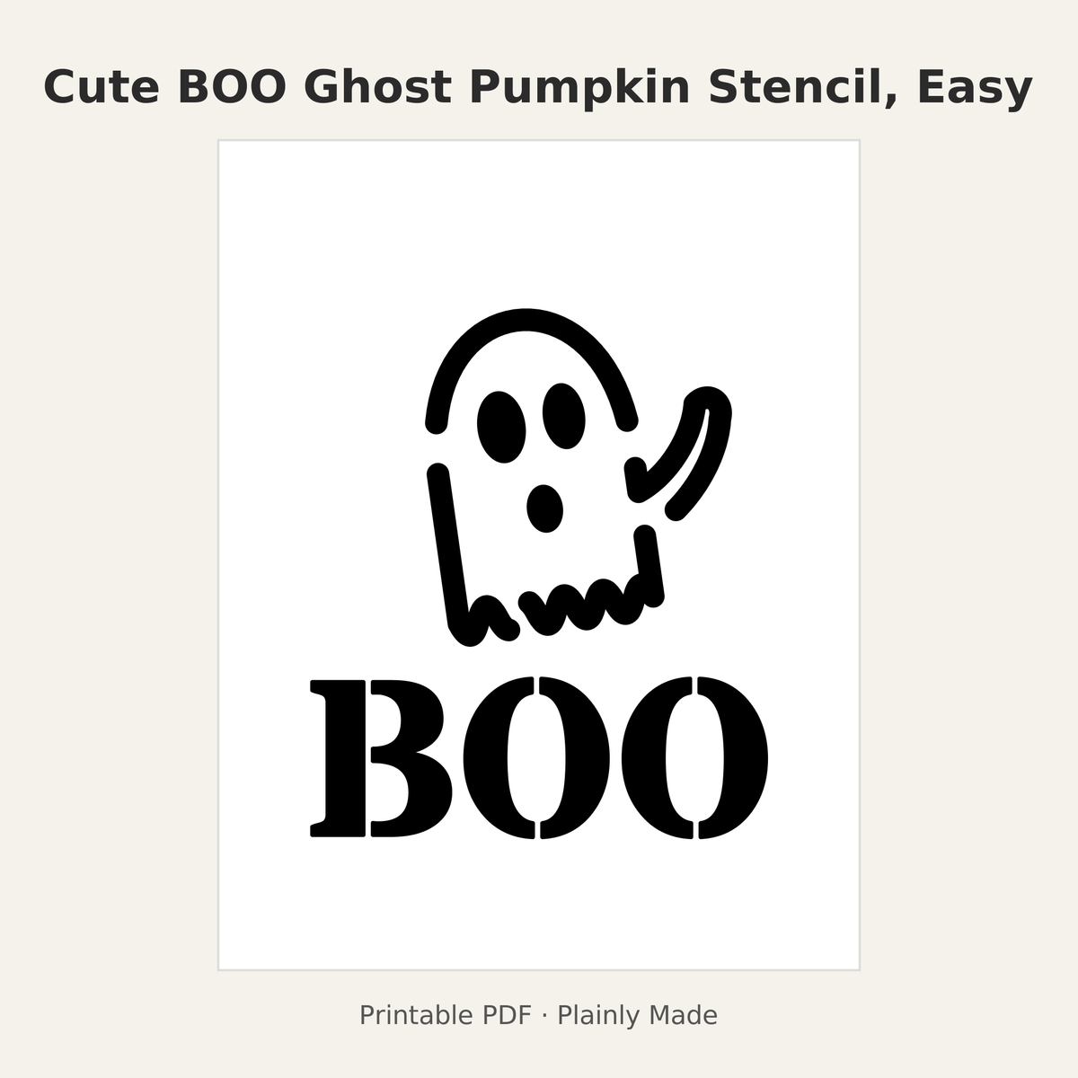 Cute BOO Ghost Pumpkin Stencil, Easy Outline Style Printable Kids Carving Pattern