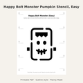 Happy Bolt Monster Pumpkin Stencil, Easy Outline Printable for Kids