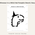 Dinosaur in a Witch Hat Pumpkin Stencil, Easy Outline Printable for Kids