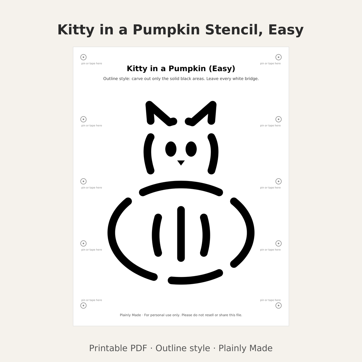 Kitty in a Pumpkin Stencil, Easy Outline Printable for Kids