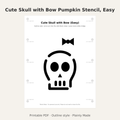 Cute Skull with Bow Pumpkin Stencil, Easy Outline Printable for Kids