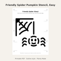 Friendly Spider Pumpkin Stencil, Easy Outline Printable for Kids
