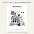 Haunted House Pumpkin Stencil, Hard Printable for Teens