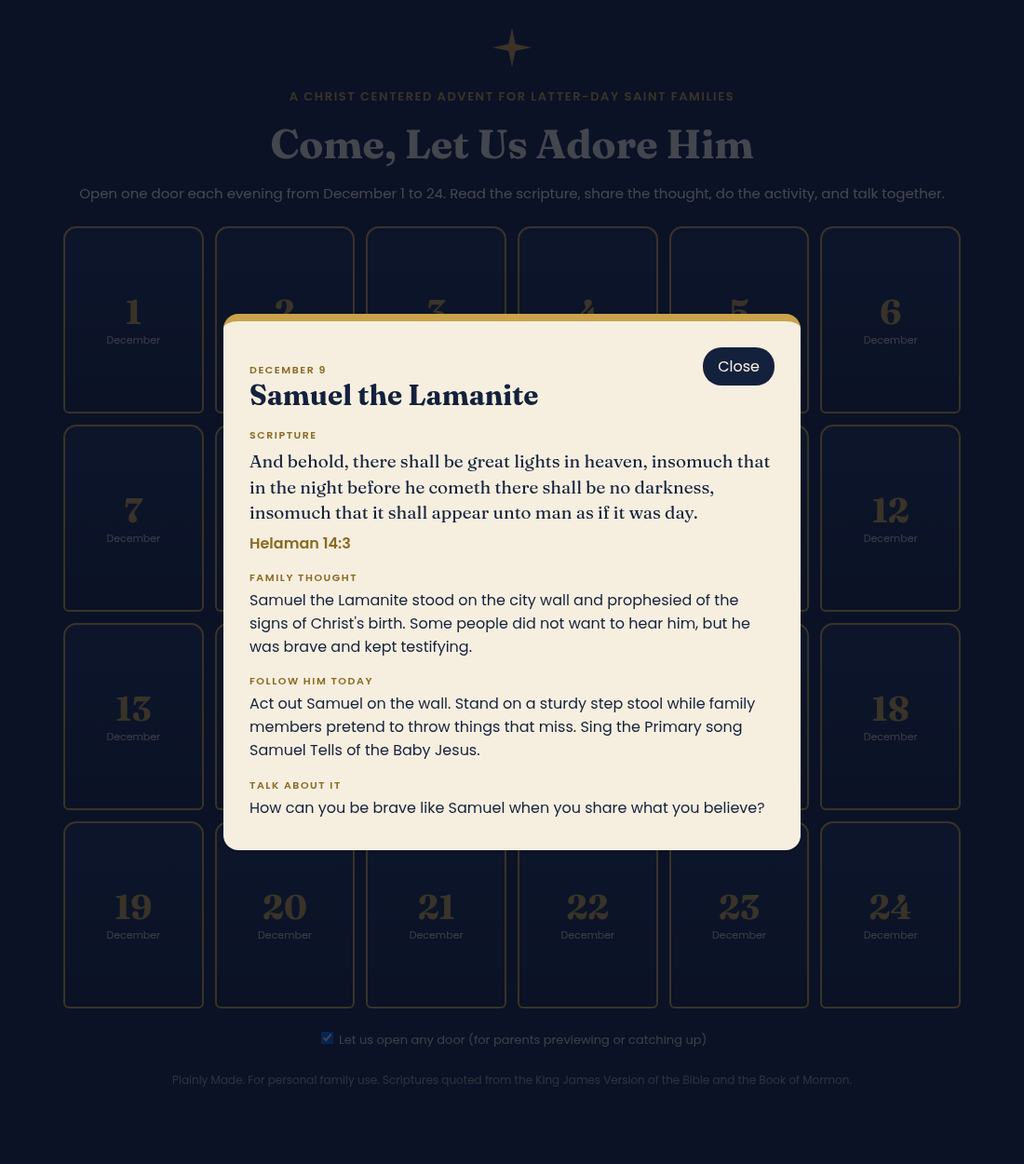 Christ Centered Advent Calendar for Latter-day Saint Families, 24 Day Clickable Digital Countdown, Printable Scripture Devotional, Book of Mormon Christmas