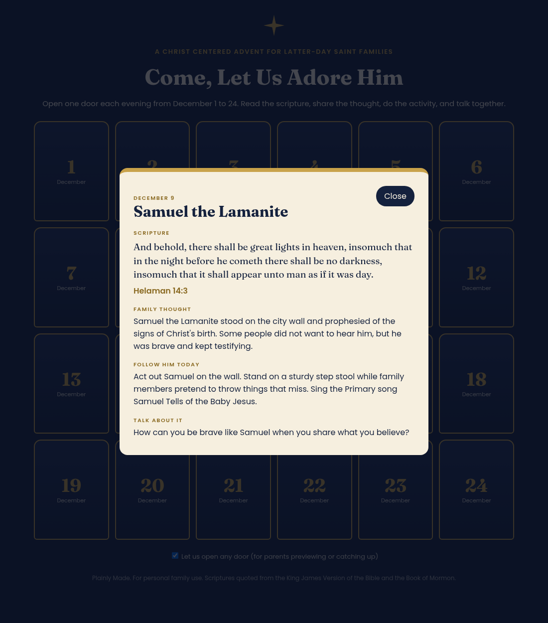 Christ Centered Advent Calendar for Latter-day Saint Families, 24 Day Clickable Digital Countdown, Printable Scripture Devotional, Book of Mormon Christmas