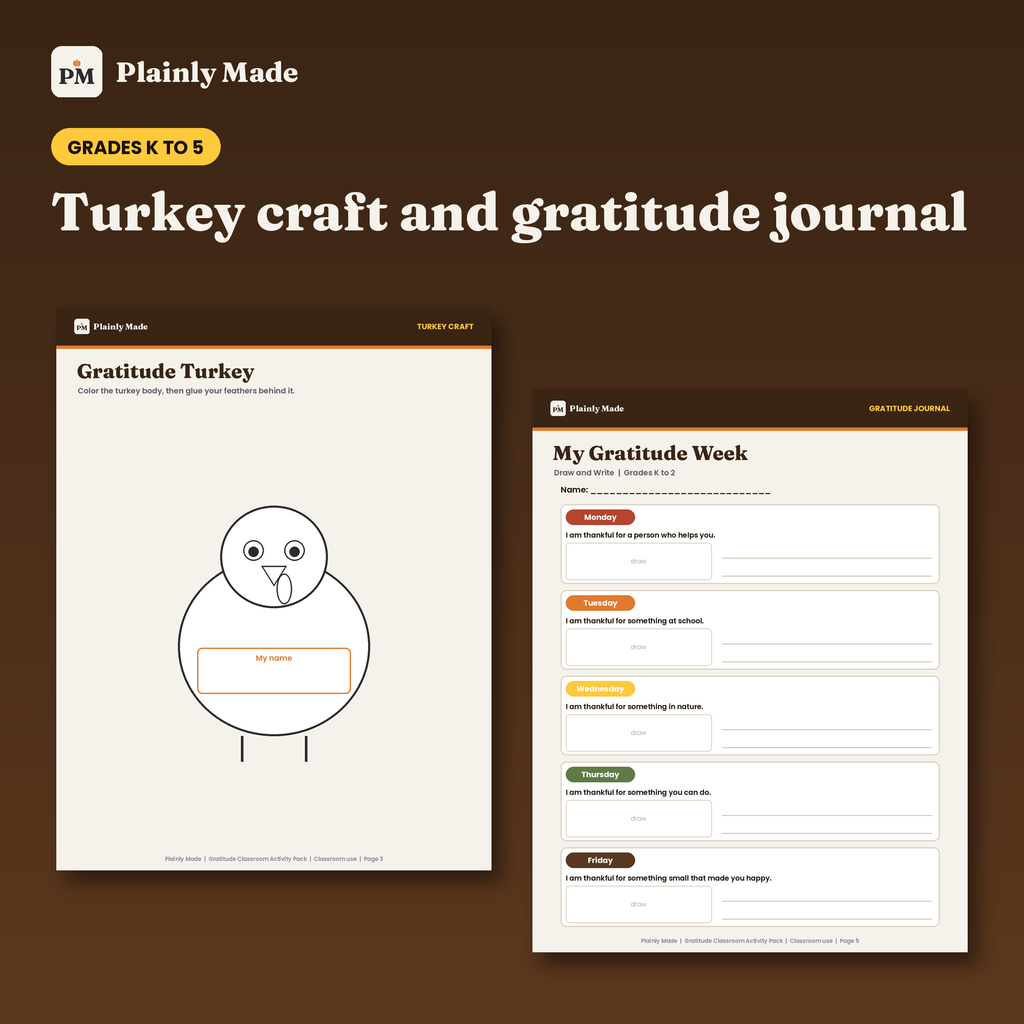 Gratitude Classroom Activity Pack, Thanksgiving Printables for Grades K to 5