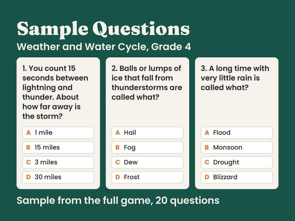 Weather and Water Cycle Science Trivia, Grade 4